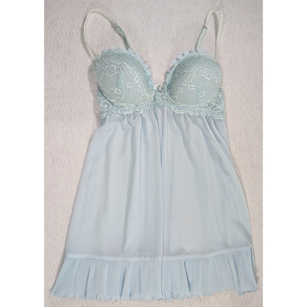 Cinema Etoile Seductivewear Mint Blue Lace Babydoll Chemise Underwire Large
